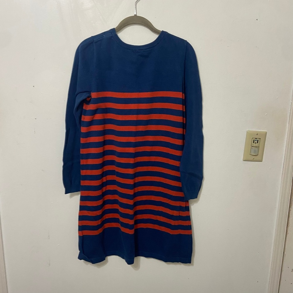 Hanna Andersson Kids Blue Orange Striped Long Sleeve Knit Dress Size L